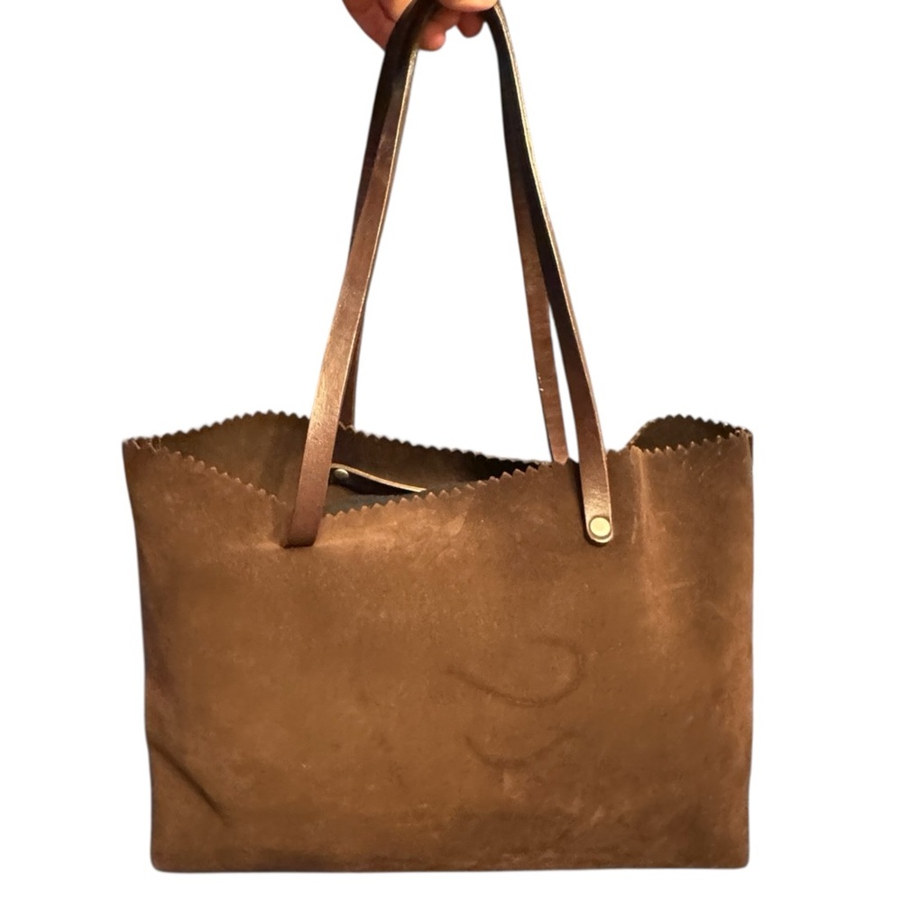 Banana Republic Vintage Brown Suede Leather Sawtooth Trim Tote Bag Carryall